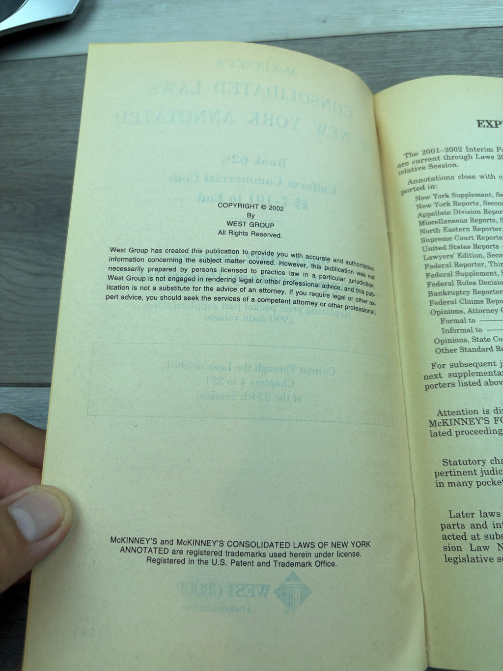 McKinney's Consolidated Laws of New York Annotated, Book 62½: Uniform Commercial Code §§ 7-101 to End, 2001-2002 Interim Supplementary Pamphlet